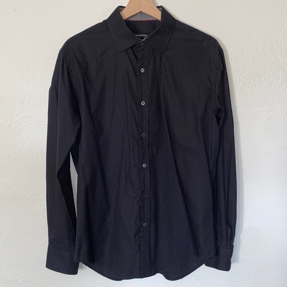 Bugatchi Men’s Medium OoohCotton Textured Dress Shirt Black
